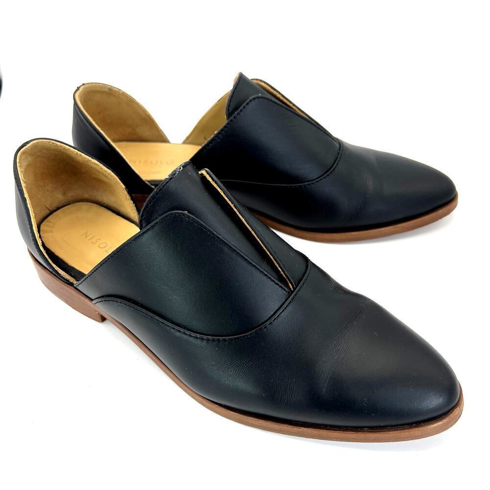 Nisolo Emma d'Orsay Oxford 2.0 Loafer Low Heel Slip On Black Leather 8.5